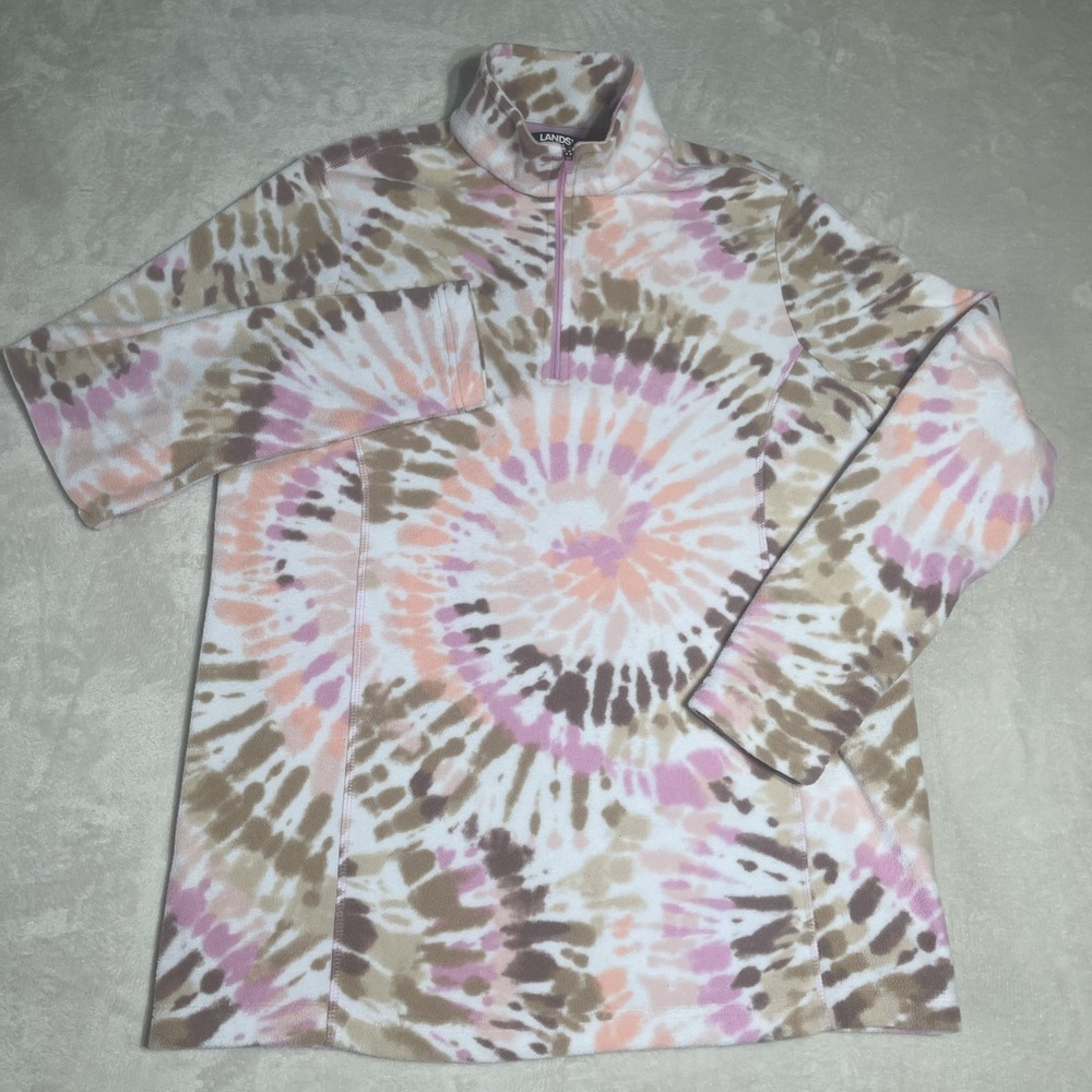 Lands' End Sweater Young Girls Size M/T 10-12 Pullover Tye Dye Comfy Zip EUC